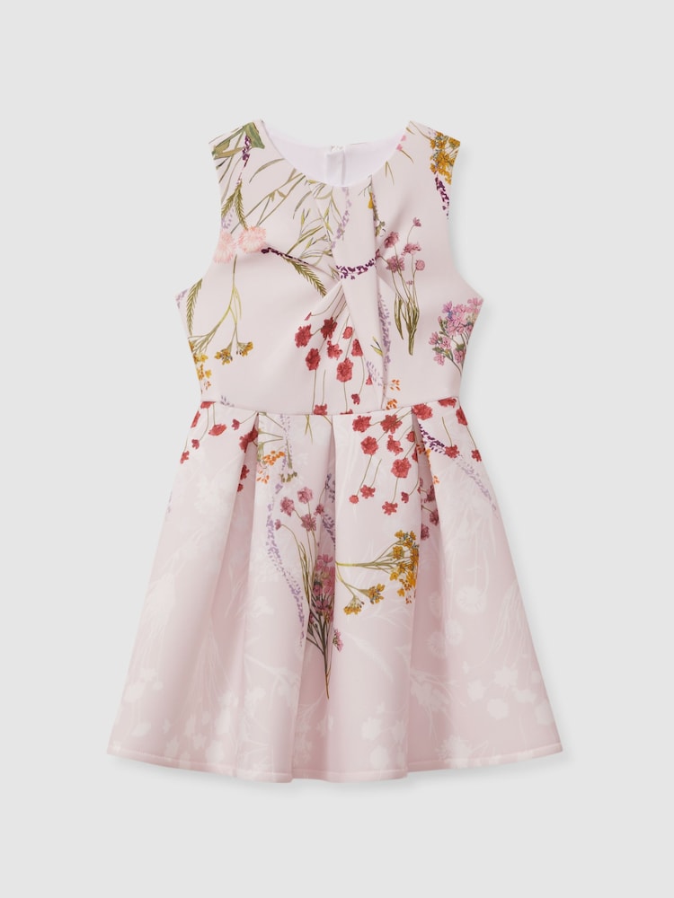 Reiss Pink Print Rhiane 4-9 yrs Floral Print Scuba Pleated Dress - Image 2 of 4