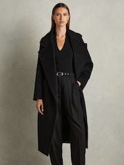 Reiss Black Bridget Petite Wool-Blend Blindseam Coat - Image 1 of 7