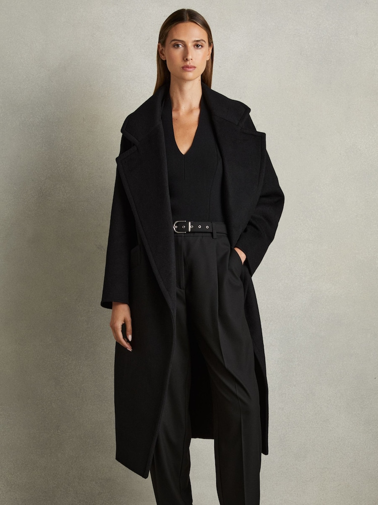 Reiss Black Bridget Petite Wool-Blend Blindseam Coat - Image 1 of 7