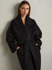 Reiss Black Bridget Petite Wool-Blend Blindseam Coat - Image 3 of 7