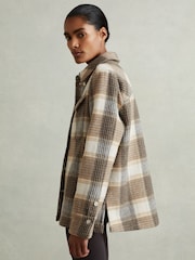Reiss Neutral Phoebe Wool Blend Checked Shacket - Image 1 of 6