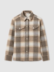 Reiss Neutral Phoebe Wool Blend Checked Shacket - Image 2 of 6