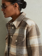 Reiss Neutral Phoebe Wool Blend Checked Shacket - Image 3 of 6