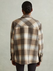 Reiss Neutral Phoebe Wool Blend Checked Shacket - Image 4 of 6