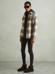 Reiss Neutral Phoebe Wool Blend Checked Shacket - Image 5 of 6