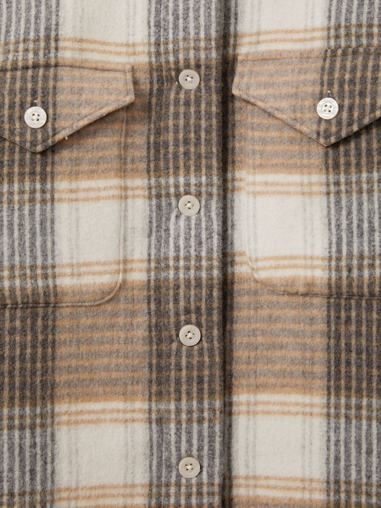 Reiss Neutral Phoebe Wool Blend Checked Shacket - Image 6 of 6