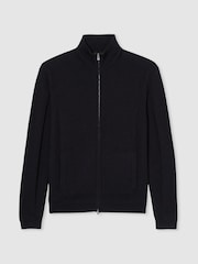 Reiss Navy Splint Wool-Cashmere Zip-Through Funnel-Neck Cardigan - Image 2 of 6