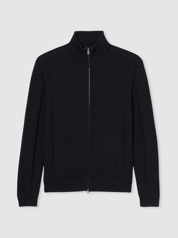Reiss Navy Splint Wool-Cashmere Zip-Through Funnel-Neck Cardigan - Image 2 of 6 Reiss Navy Splint Wool-Cashmere Zip-Through Funnel-Neck Cardigan - Image 2 of 6