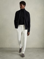 Reiss Navy Splint Wool-Cashmere Zip-Through Funnel-Neck Cardigan - Image 3 of 6