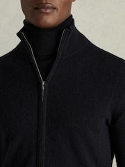 Reiss Navy Splint Wool-Cashmere Zip-Through Funnel-Neck Cardigan - Image 4 of 6