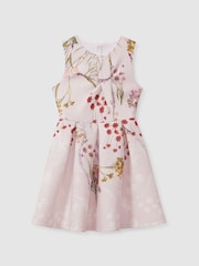 Reiss Pink Print Rhiane 13-14 yrs Floral Print Scuba Pleated Dress - Image 1 of 4