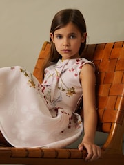 Reiss Pink Print Rhiane 13-14 yrs Floral Print Scuba Pleated Dress - Image 3 of 4