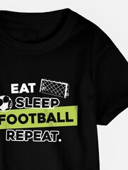 Dollymix Kids 100% Cotton Personalised Eat Sleep Football Repeat Black T-Shirt - Image 2 of 4