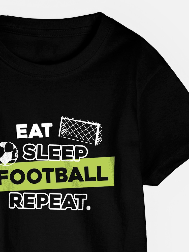 Dollymix Kids 100% Cotton Personalised Eat Sleep Football Repeat Black T-Shirt - Image 2 of 4
