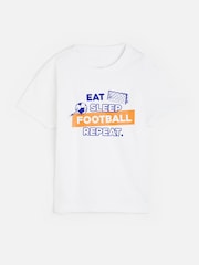Dollymix Kids 100% Cotton Personalised Eat Sleep Football Repeat White T-Shirt - Image 1 of 4