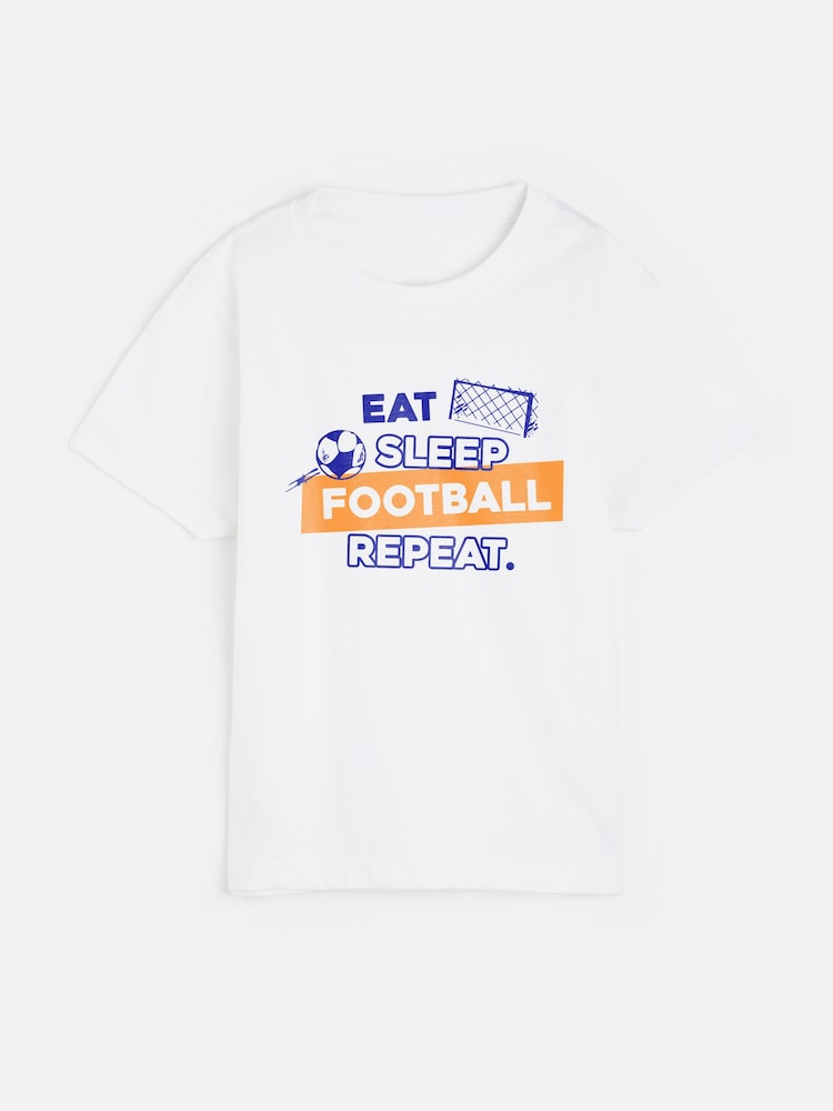 Dollymix Kids 100% Cotton Personalised Eat Sleep Football Repeat White T-Shirt - Image 1 of 4