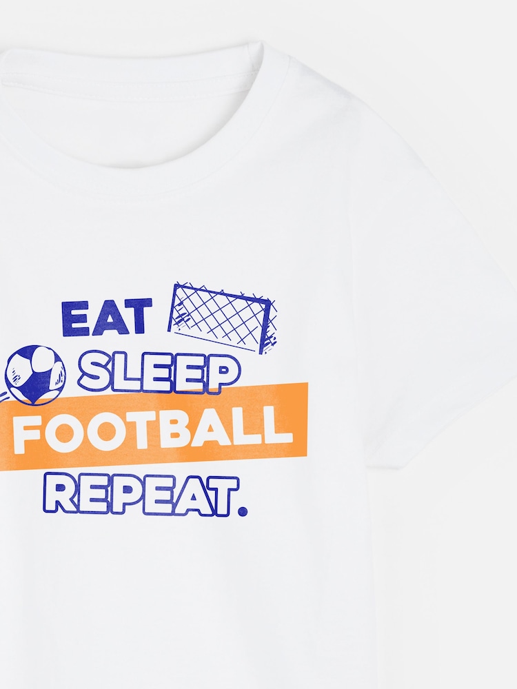 Dollymix Kids 100% Cotton Personalised Eat Sleep Football Repeat White T-Shirt - Image 2 of 4