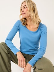 Leuchtend Blau - FatFace Ribbed Scoop Neck Top - Bild 3 von 10