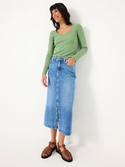 Hellgrün - FatFace Ribbed Scoop Neck Top - Bild 1 von 9