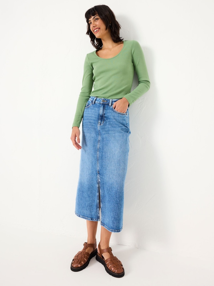 Hellgrün - FatFace Ribbed Scoop Neck Top - Bild 1 von 9