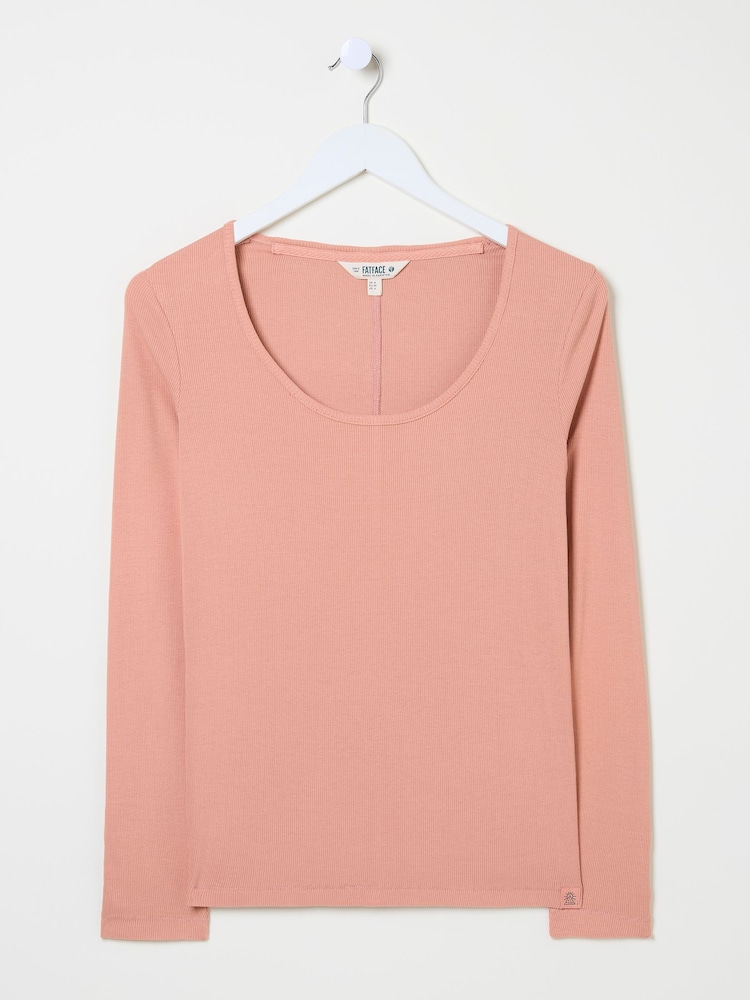 Pink - FatFace Ribbed Scoop Neck Top - Bild 10 von 10