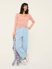 Pink - FatFace Ribbed Scoop Neck Top - Bild 3 von 10
