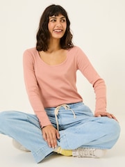 Pink - FatFace Ribbed Scoop Neck Top - Bild 4 von 10
