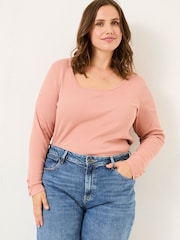 Pink - FatFace Ribbed Scoop Neck Top - Bild 6 von 10
