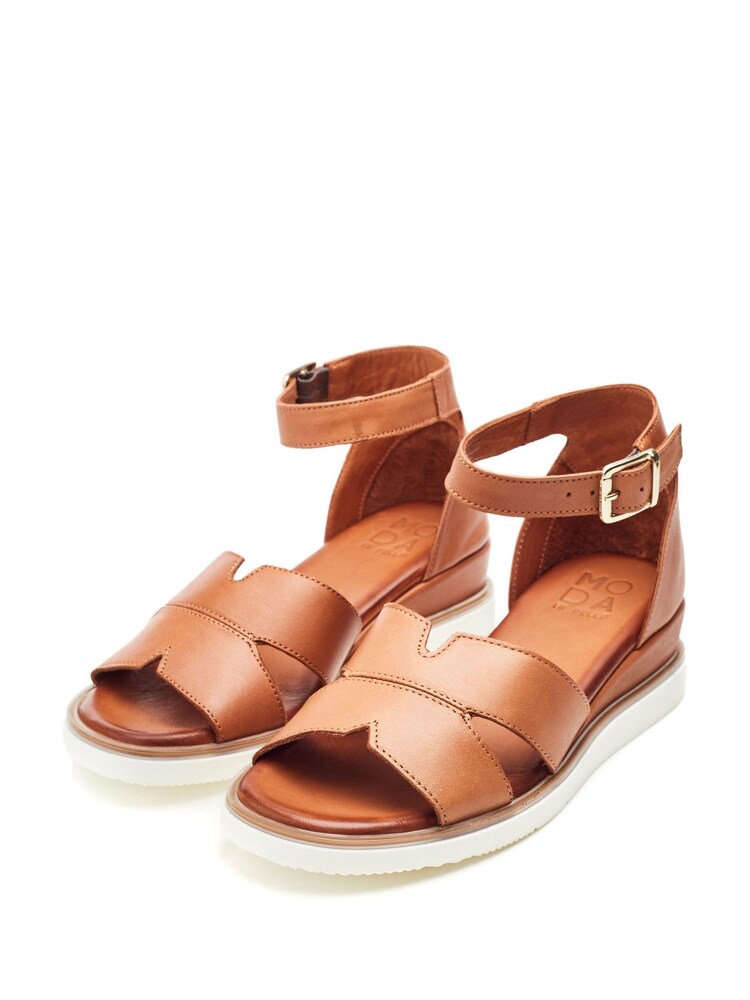 Moda in Pelle Emika Ankle Strap Brown Wedge Sandals - Image 2 of 4