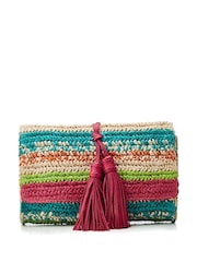 Moda in Pelle Pink Elba Clutch Striped Raffia Clutch Bag - Image 1 of 4