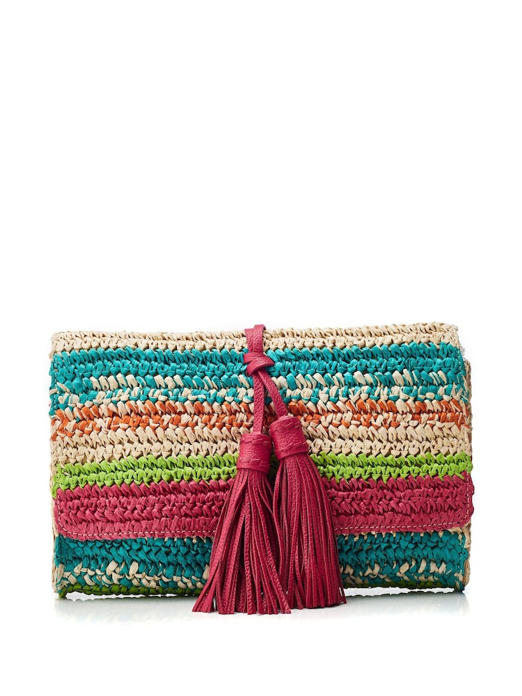 Moda in Pelle Pink Elba Clutch Striped Raffia Clutch Bag - Image 1 of 4 Moda in Pelle Pink Elba Clutch Striped Raffia Clutch Bag - Image 1 of 4
