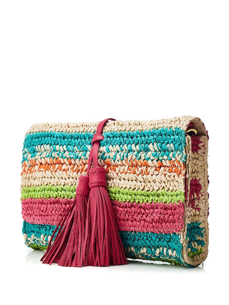 Moda in Pelle Pink Elba Clutch Striped Raffia Clutch Bag - Image 2 of 4 Moda in Pelle Pink Elba Clutch Striped Raffia Clutch Bag - Image 2 of 4