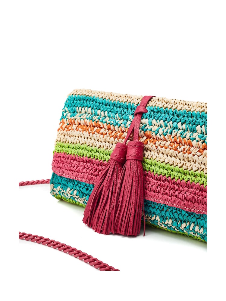 Moda in Pelle Pink Elba Clutch Striped Raffia Clutch Bag - Image 4 of 4 Moda in Pelle Pink Elba Clutch Striped Raffia Clutch Bag - Image 4 of 4