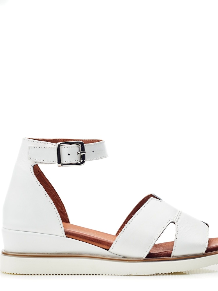 Moda in Pelle Emika Ankle Strap White Wedge Sandals - Image 1 of 4