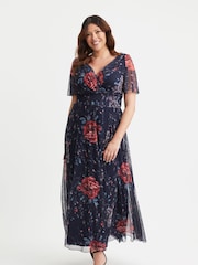 Scarlett & Jo Blue Isabelle Angel Sleeve Maxi Dress - Image 1 of 4