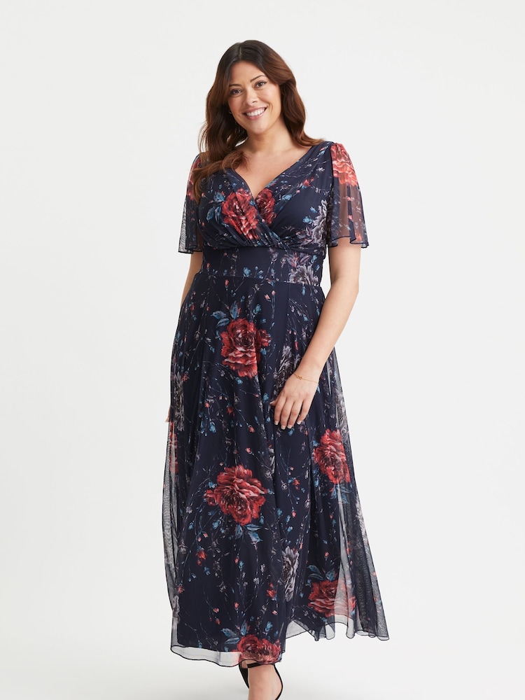 Scarlett & Jo Blue Isabelle Angel Sleeve Maxi Dress - Image 1 of 4