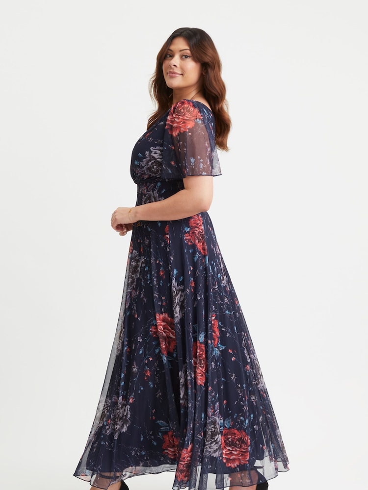 Scarlett & Jo Blue Isabelle Angel Sleeve Maxi Dress - Image 2 of 4