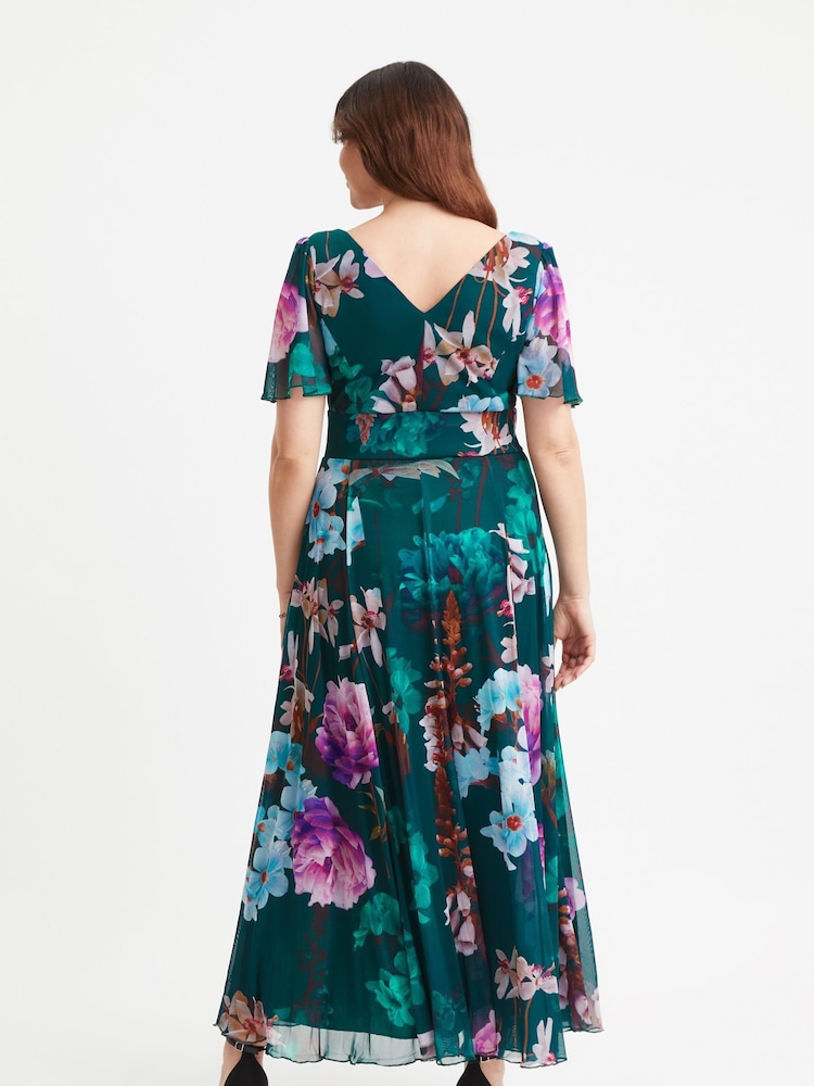 Scarlett & Jo Green Float Curve Isabelle Angel Sleeve Maxi Dress - Image 4 of 4 Scarlett & Jo Green Float Curve Isabelle Angel Sleeve Maxi Dress - Image 4 of 4