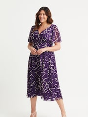 Scarlett & Jo Purple Victoria Angel Sleeve Mesh Midi Dress - Image 1 of 4