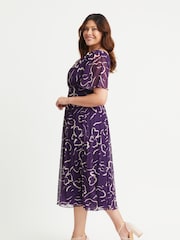 Scarlett & Jo Purple Victoria Angel Sleeve Mesh Midi Dress - Image 3 of 4