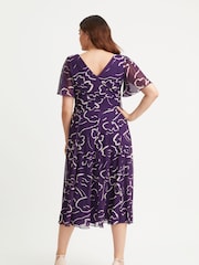 Scarlett & Jo Purple Victoria Angel Sleeve Mesh Midi Dress - Image 4 of 4