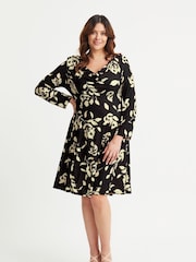 Scarlett & Jo Natural Long Sleeve Cowl Neck Fit and Flare Dress - Image 1 of 4