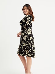 Scarlett & Jo Natural Long Sleeve Cowl Neck Fit and Flare Dress - Image 3 of 4