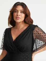 Scarlett & Jo Black Victoria Dobby Spot Midi Dress - Image 2 of 4