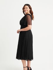 Scarlett & Jo Black Victoria Dobby Spot Midi Dress - Image 3 of 4