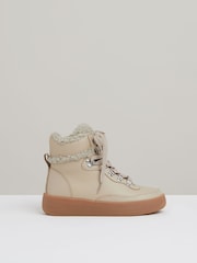Reiss Cream Siarah Grained Leather and Fleece Ankle Boots - Image 1 of 5