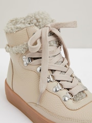 Reiss Cream Siarah Grained Leather and Fleece Ankle Boots - Image 4 of 5