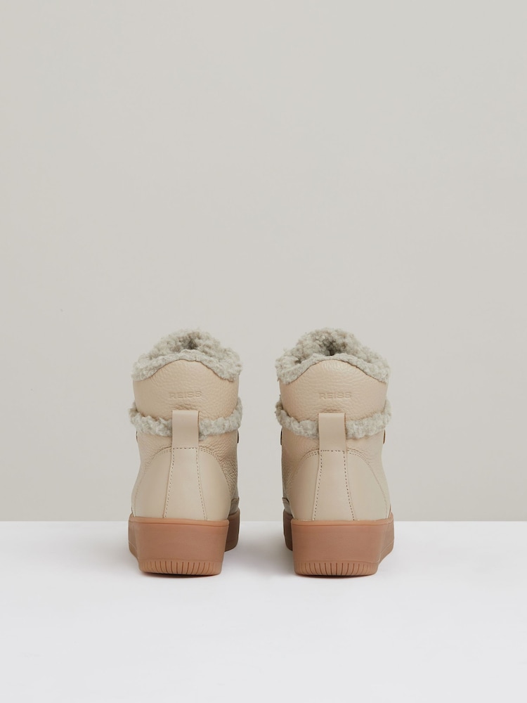Reiss Cream Siarah Grained Leather and Fleece Ankle Boots - Image 5 of 5