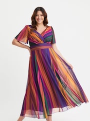 Scarlett & Jo Light Natural Isabelle Multi Stripe Float Sleeve Maxi Dress - Image 1 of 4