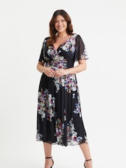 Scarlett & Jo Black Chrome Victoria Angel Sleeve Mesh Midi Dress - Image 1 of 4